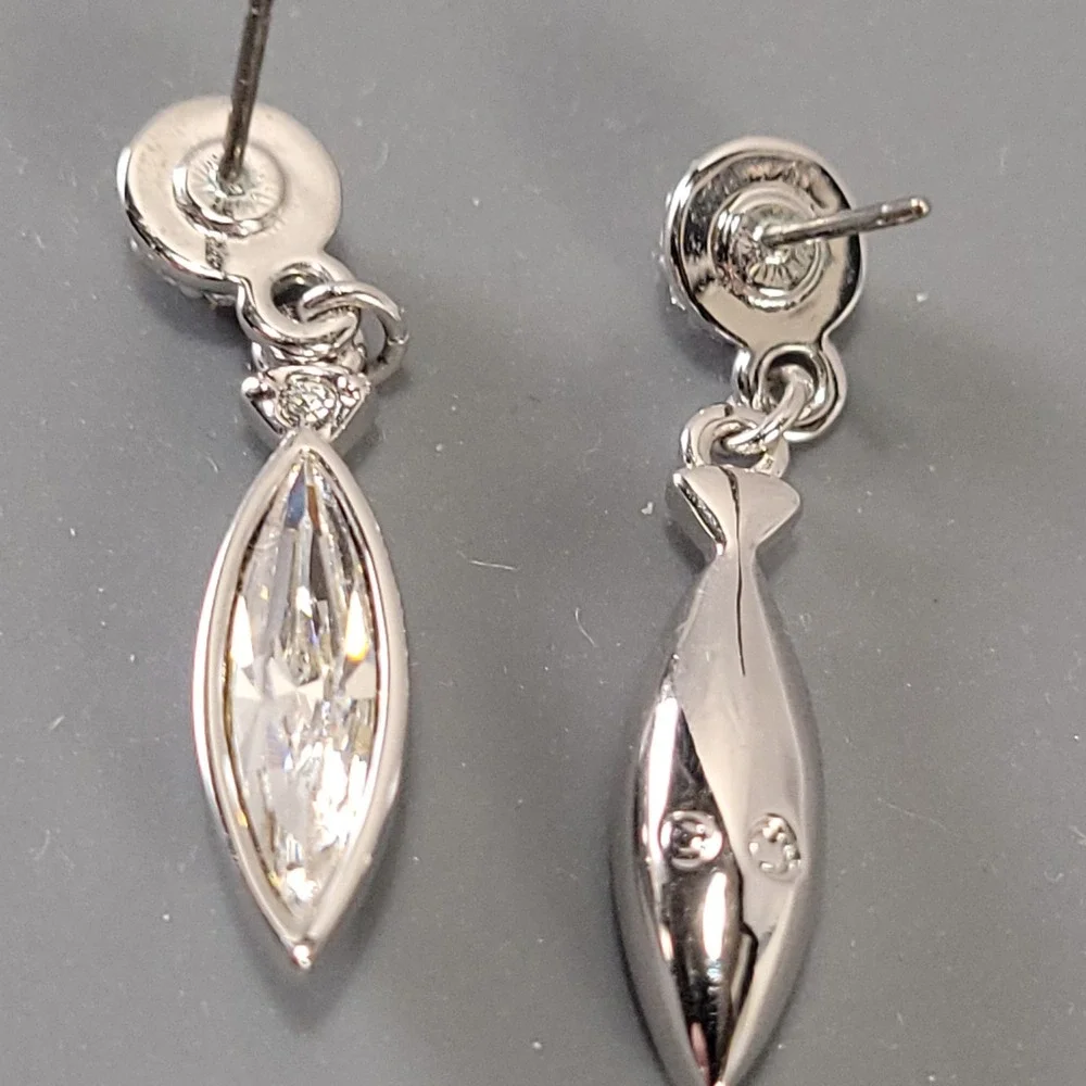 Swarovski Crystal Drop Earrings Women Silver Tone Marquise Pave Dangle Elegant
